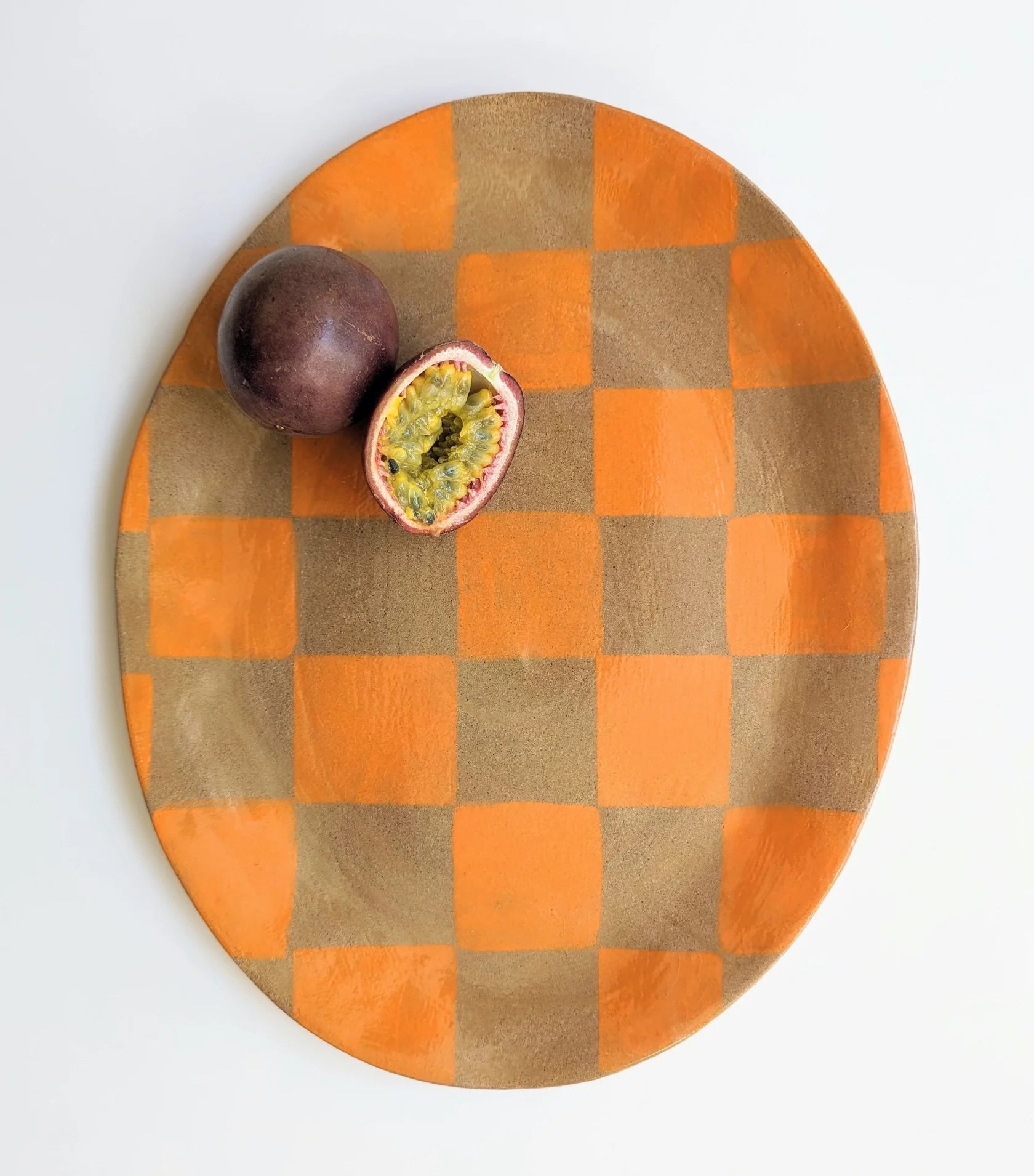 ROSIE GORE - Orange Check Oval Platter