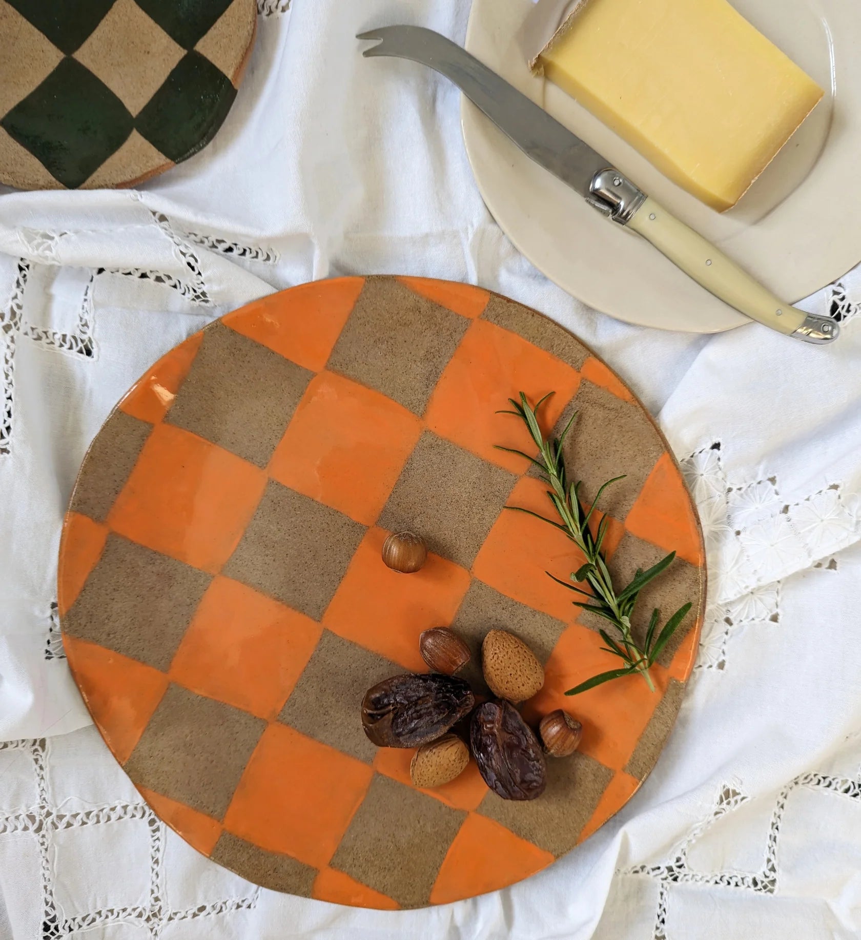 ROSIE GORE - Orange Check Round Platter