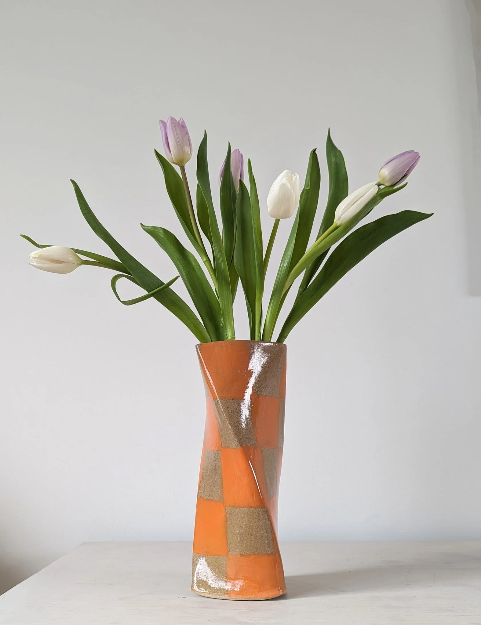 ROSIE GORE - Orange Check Twist Vase